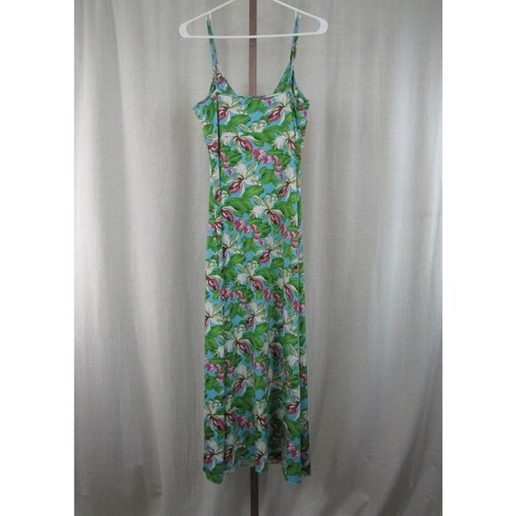 Pineapple Moon Medium Green Blue Hawaiian Tank Maxi Dress Floral Palm Leaves - Picture 7 of 7